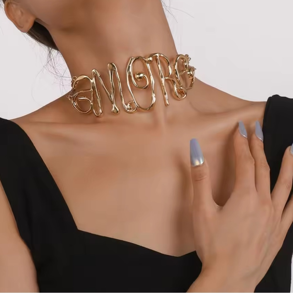 COPY - Zara Amore New Necklace - Metal Hip-hop Exaggerated Letter Love Choker -…